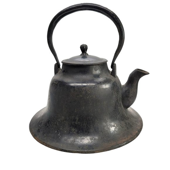 Japanese Cast Iron Teapot Black Bell Antique Tetsubin Lidded HEAVY CT406 - Picture 1 of 8